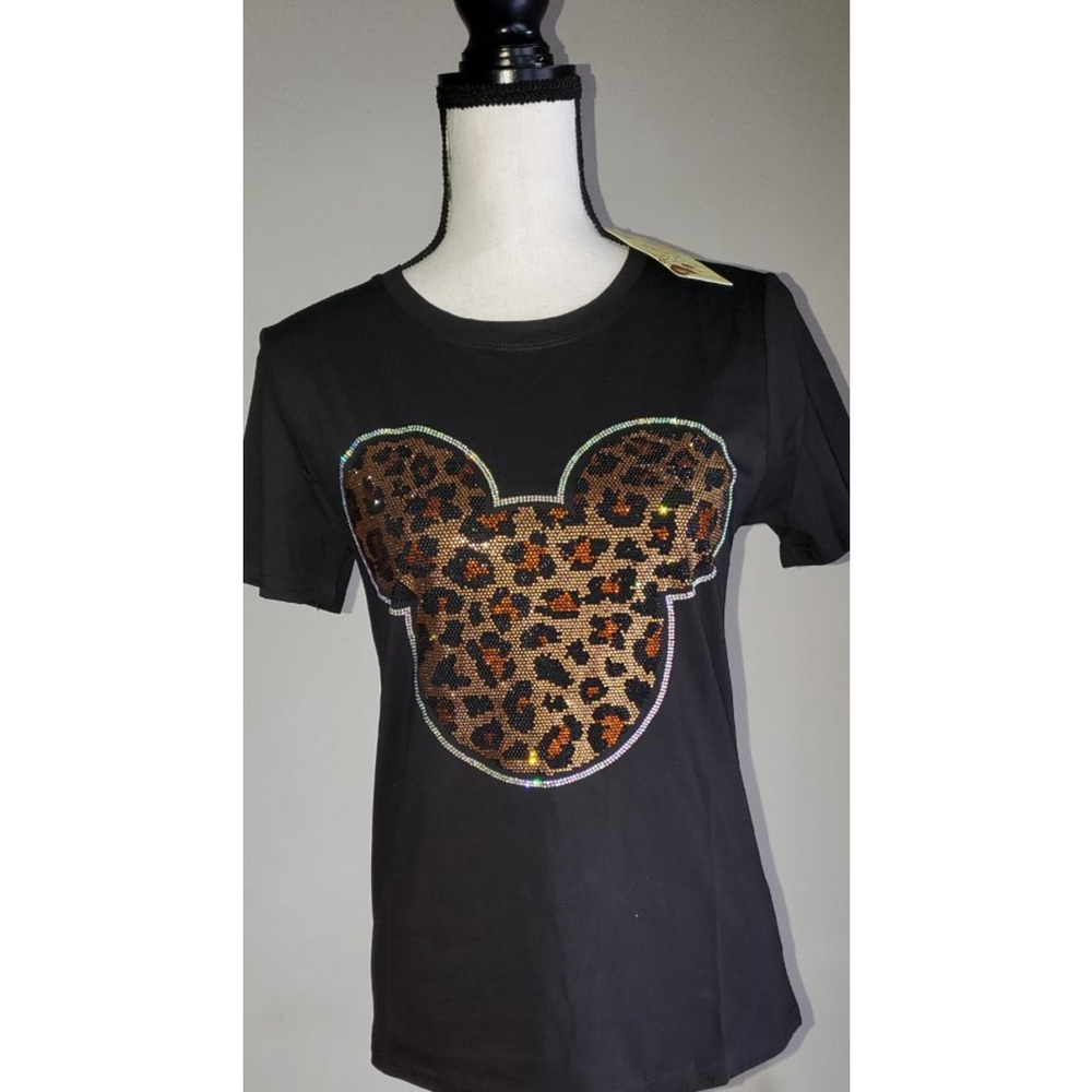 Sexy sparkly sequin Black Mickey Mouse T-Shirt S/M - Picture 2 of 4